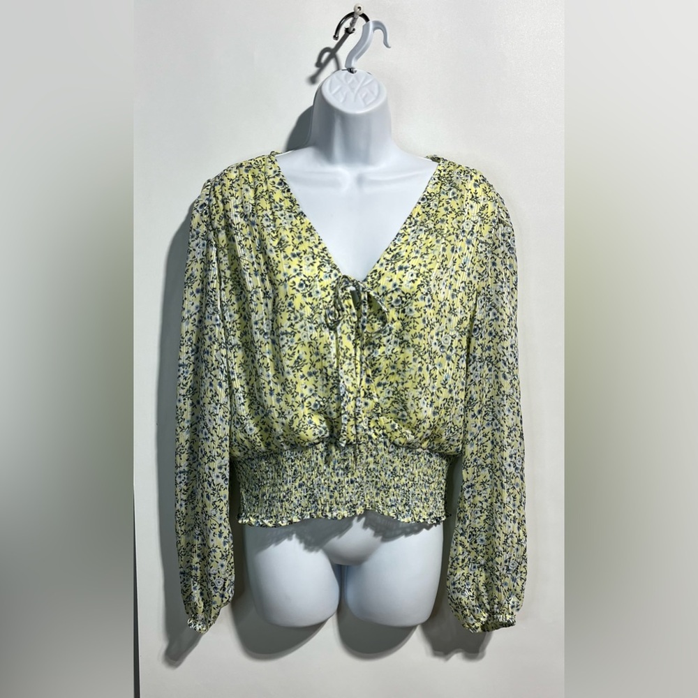 Autres Filles Yellow Floral Long Sleeve Crop Top Size Large New With Tags